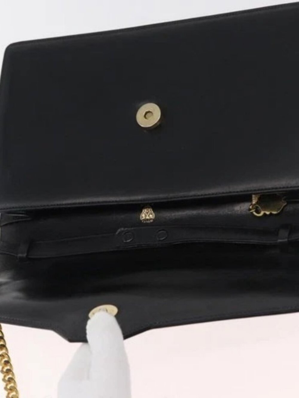 GUCCI Chain Shoulder Bag Leather Black Gold Auth 182515 - Picture 11 of 16